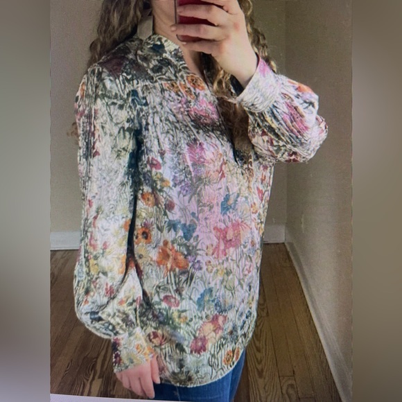 Tory Burch Tops - Tory Burch Heidi Metallic Floral Silk Blouse Tunic Size 6